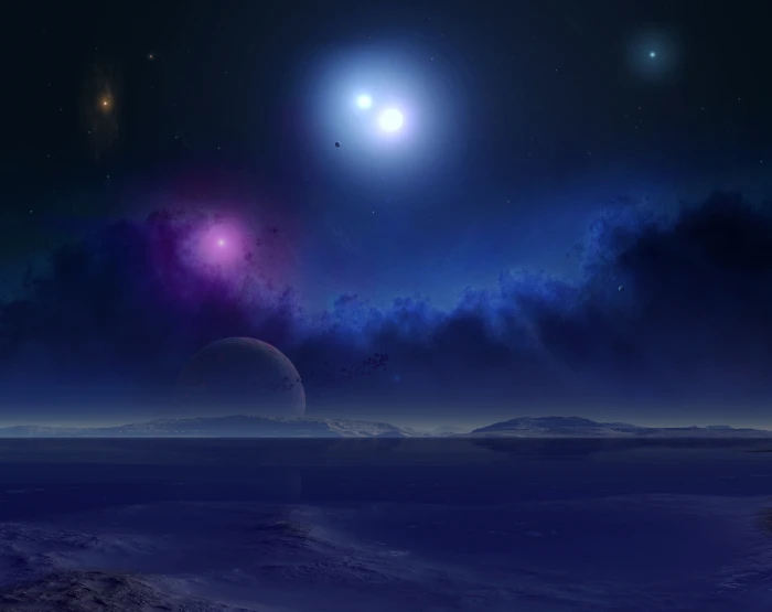 Science Fiction Scenery planets orbiting binary star system digital wallpaper 2k 4k
