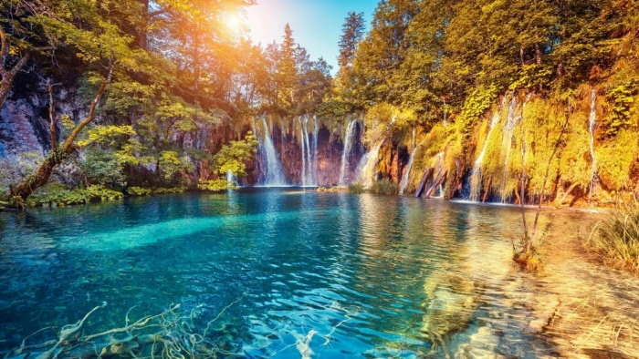 water nature plitvice lakes national park croatia vegetation 2k