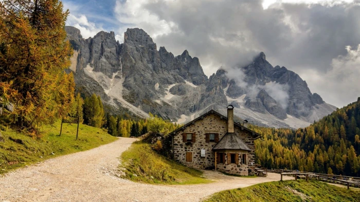 nature landscape barn sky mountain grass building travel 2k