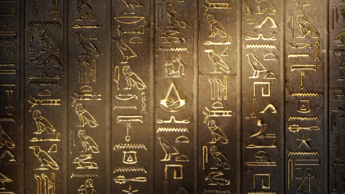 Egyptian engraved art video games Assassin s Creed wall hieroglyphs 27 2k 4k 5k 8k