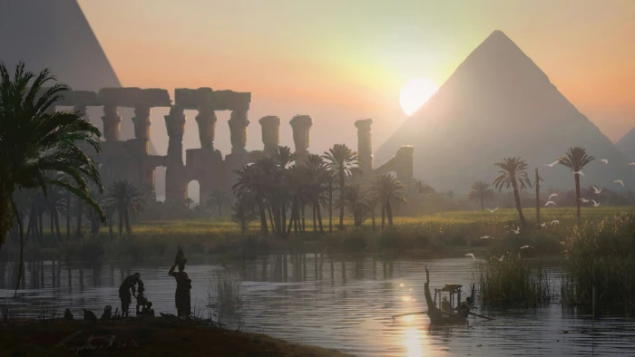 Pyramid and lake illustration video games landscape Egypt 35 2k
