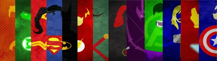 assorted movie hero logos multiple display dual monitors Flash 2k 4k