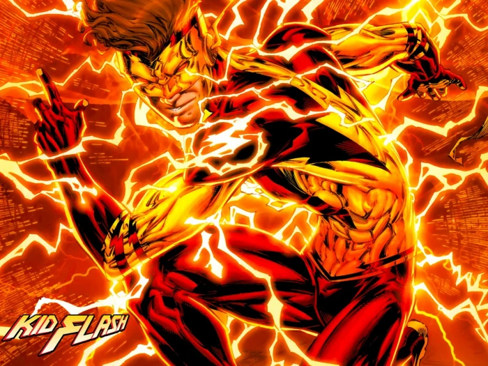 Kid Flash superhero glowing orange color heat temperature 2k