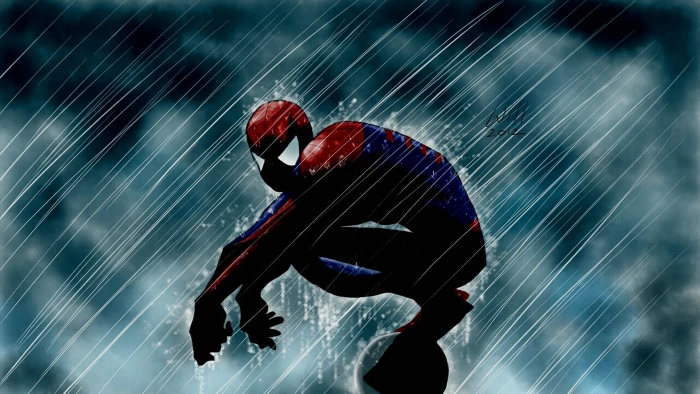 Marvel Spider Man digital wallpaper comics rain superhero 2k