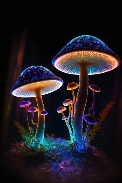 Colorful glowing mushrooms