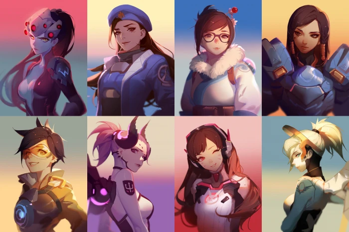 Overwatch characters collage Ana Pharah 2k