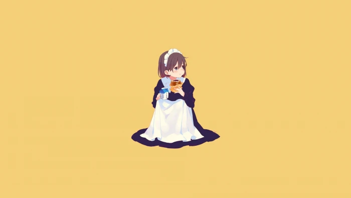anime manga simple background girls maid yellow 2k