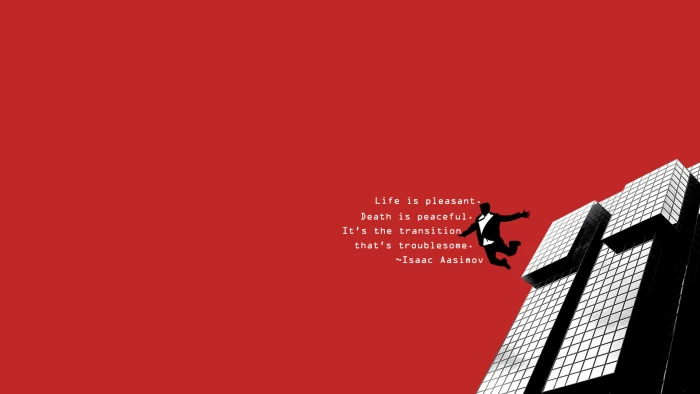 man jumping from the building illustration quote death Isaac Asimov 2k