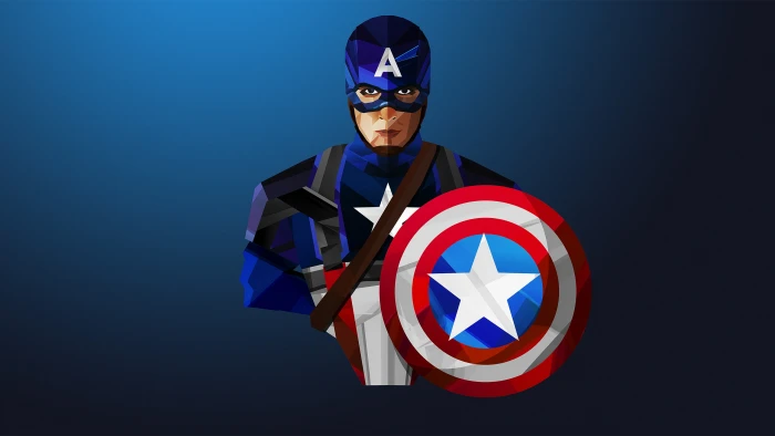 Artwork Captain America one person blue studio shot looking at camera 2k