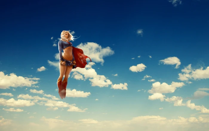 Ms Marvel Supergirl sky clouds anime flying blonde superhero 2k