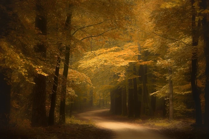 brown leafed forest trees painting photography nature landscape 2k