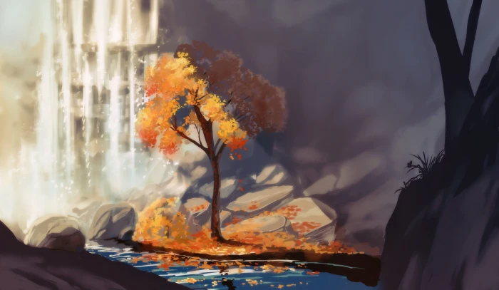 brown leafed tree painting untitled digital art nature trees 2k 4k