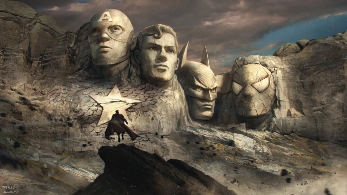 Mount Rushmore with Captain America Superman Batman and Spider Man face carved wallpaper 2k