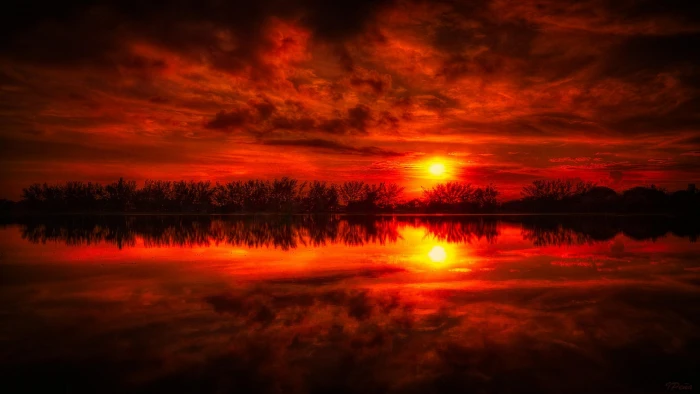 Red Sunset Peaceful Lake Reflections Nature Landscapes Wallpaper Hd 2k 4k