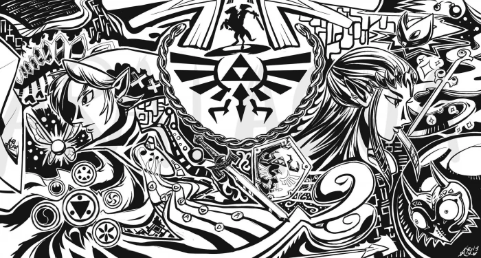 white and black abstract illustration The Legend of Zelda Link 2k