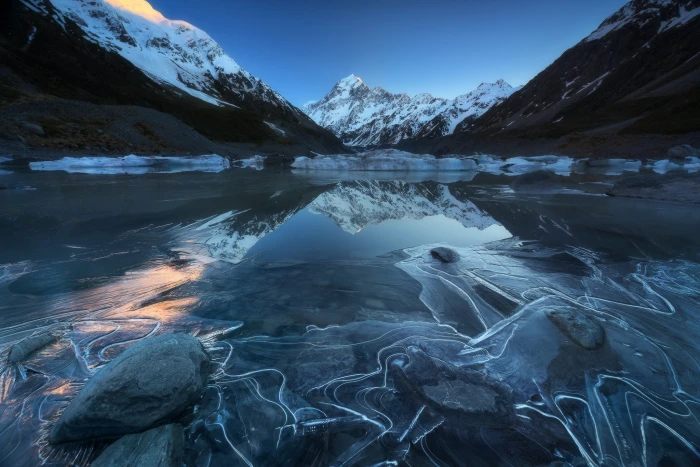 Aoraki National Park ice lake landscape nature 2k
