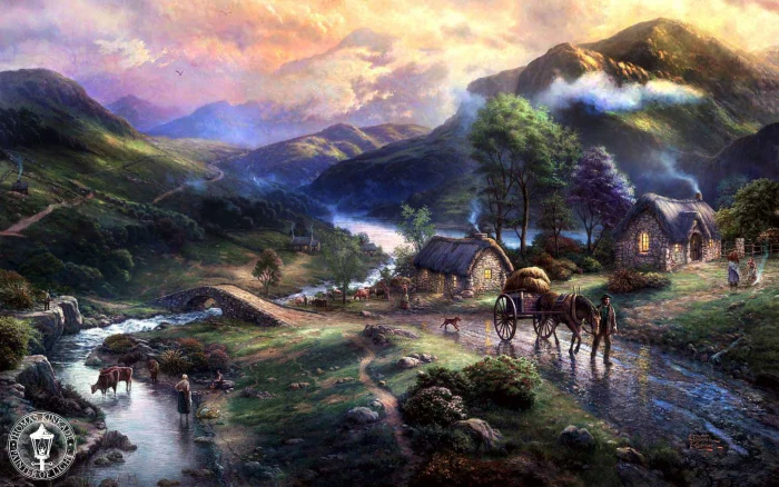 horseman illustration animals mountains bridge nature lake 2k