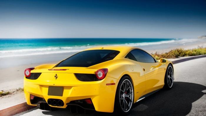 yellow Ferrari coupe car transportation mode of 2k 4k