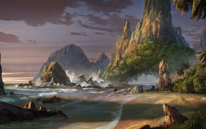 art beach fantasy landscape mallick rock waqas world 2k