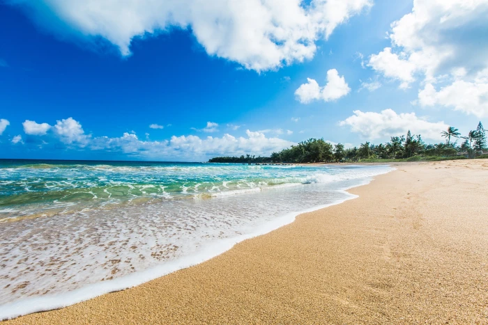beach beautiful backgrounds desktop land sea water sand 2k