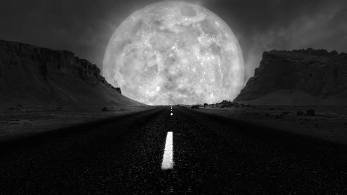 black nature and white sky full moon supermoon road 2k 4k