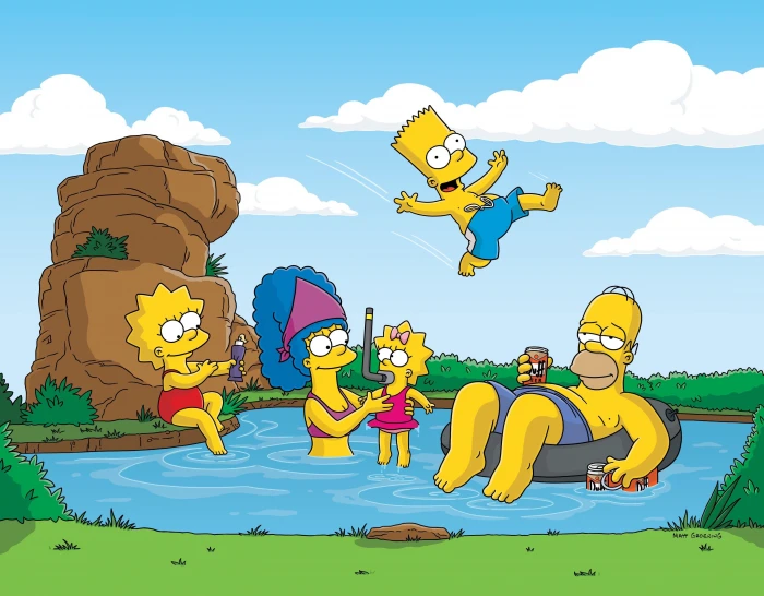The Simpson in beach nature stay the simpsons Homer Bart 2k 4k