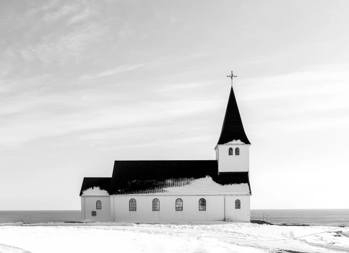 white and black church iceland Black scape 2k 4k 5k