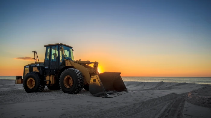 yellow and black bulldozer parked on grey sand machinery equipment 2k 4k 5k