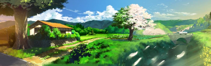 anime landscape nature peace peaceful building sky scenics 2k 4k