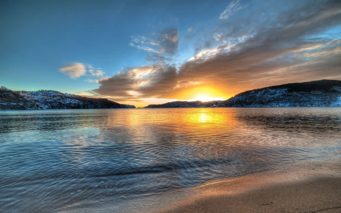 Norway scenery lake sunset mountains 2k