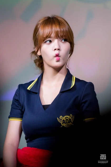 women s blue polo shirt AOA Jimin redhead Korean K pop portrait