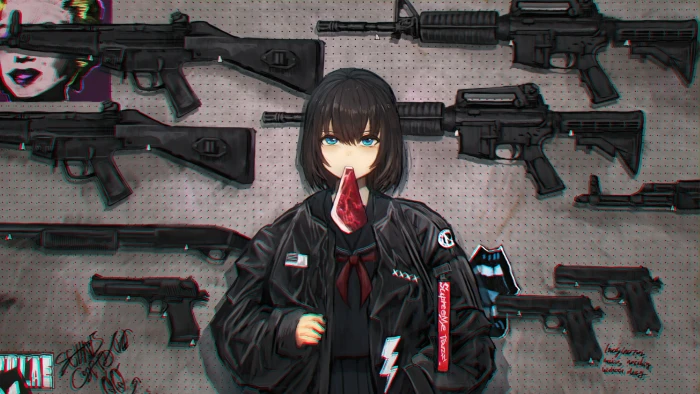 anime girls women fantasy girl weapon gun military 2k 4k