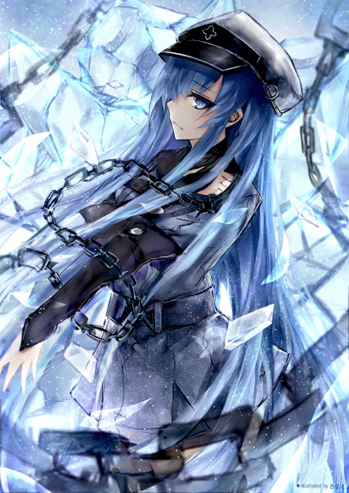 blue haired female anime character Akame ga Kill Esdeath ice 2k
