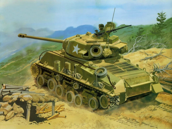 brown battle tank illustration art shooting average Sherman 2k