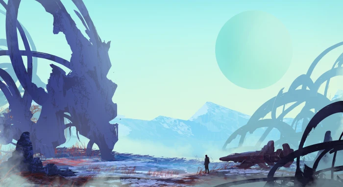 man standing near body of water wallpaper illustration artwork 2k 4k 5k