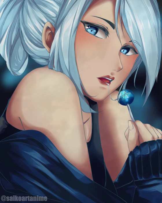 DeviantArt fan art digital Jett Valorant blue white hair 2k