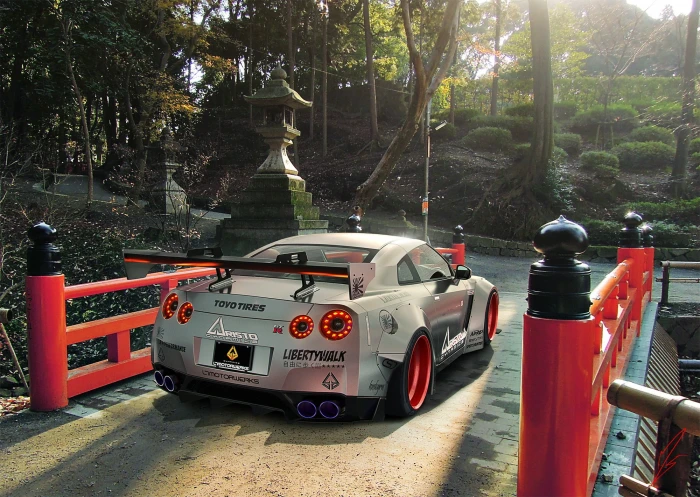 silver Nissan GT R coupe car GTR tree mode of transportation 2k
