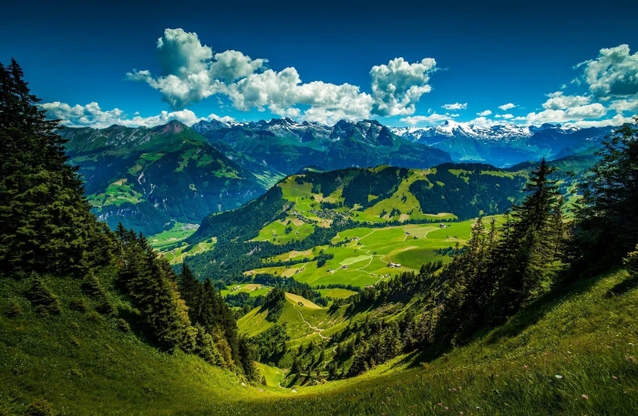 Mountain Landscape green hills Nature Mountains Blue Beautiful 2k