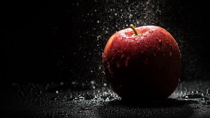 red apple water drops fruit apples shadow lights 2k 4k