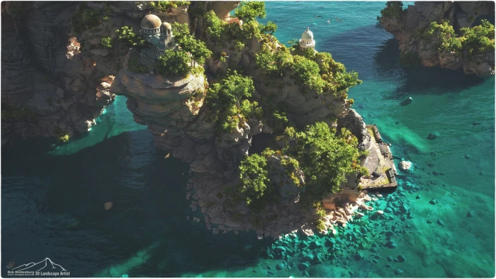 brown stone mountain beach landscape digital art render 2k