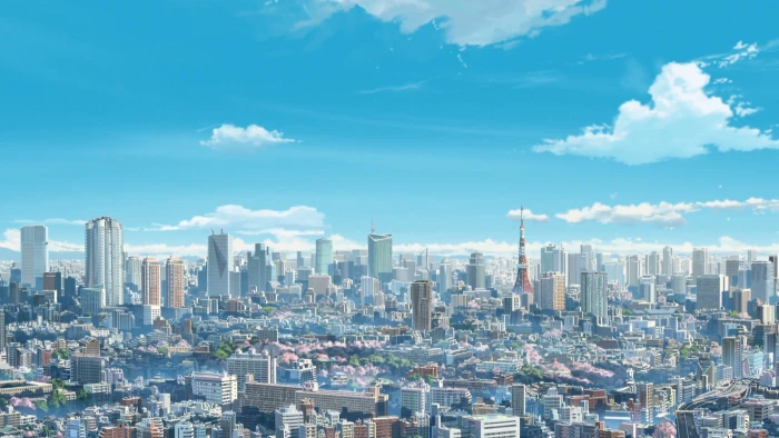 city buildings anime illustration Makoto Shinkai Kimi no Na Wa 2k 4k