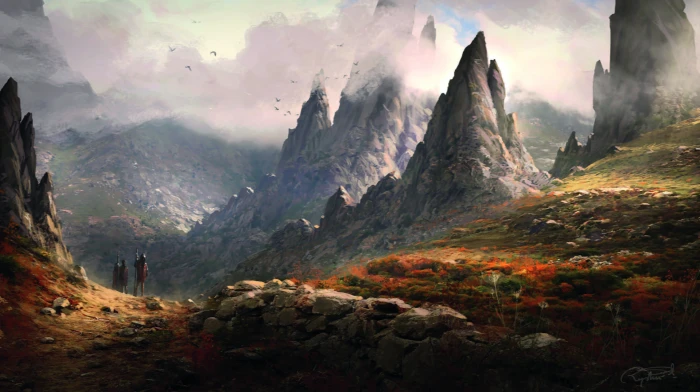 landscape mountains artwork digital art fantasy 2k
