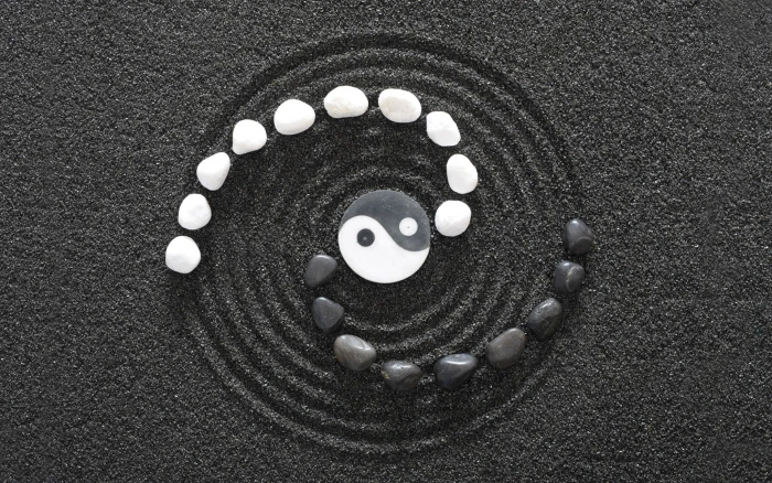 Religious Yin amp; Yang Black White Sand Stone high angle view 2k