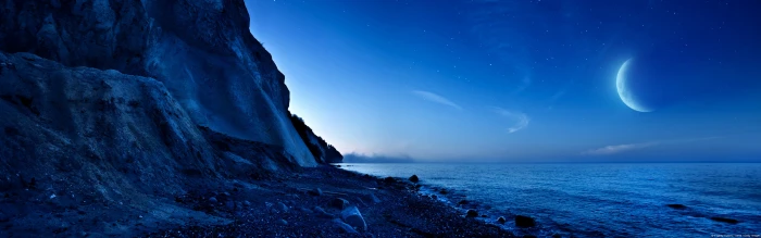 ultra wide blue digital art nature rock water 2k 4k