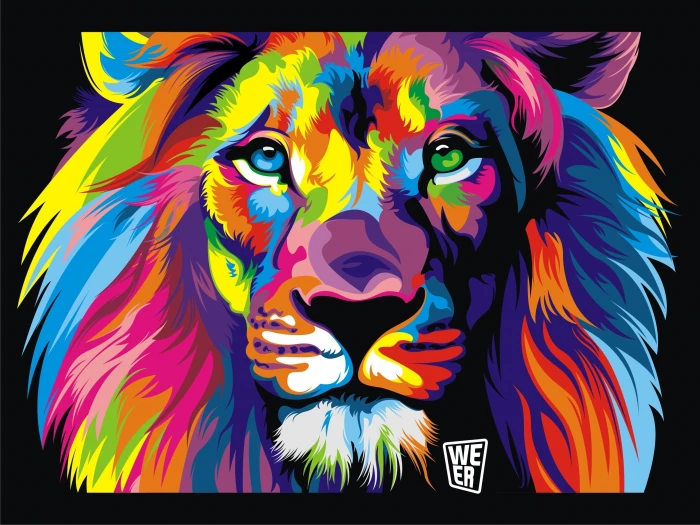lion painting colorful black background animals artwork digital art 2k