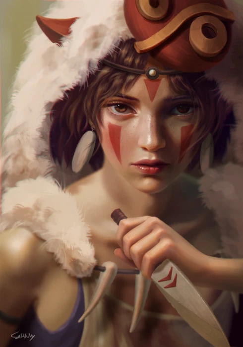 Mononoke Princess Studio Ghibli fan art anime girls 2k 4k
