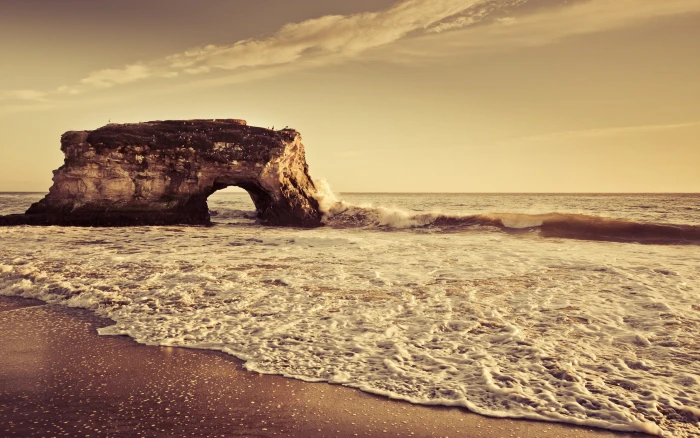 nature beach landscape rock sky clouds water sea Natural Bridges State Beach 2k
