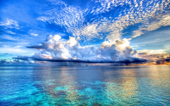 white clouds beach landscape sea rain nature photography 2k