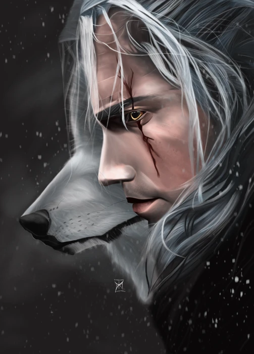 The Witcher yellow eyes digital art artwork 2k