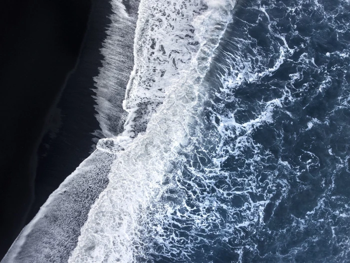 nature landscape shore waves drone aerial view water 2k